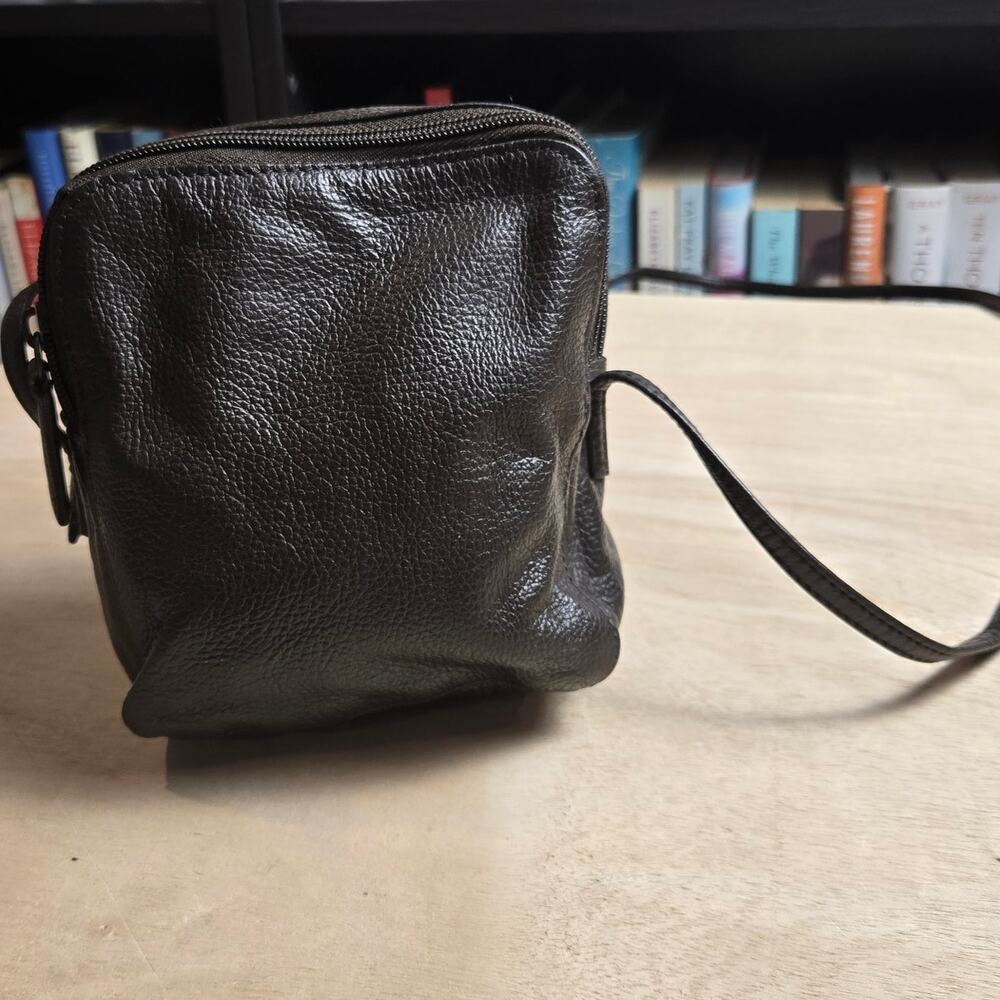 Wilsons leather pebbled leather small crossbody dark brown bag